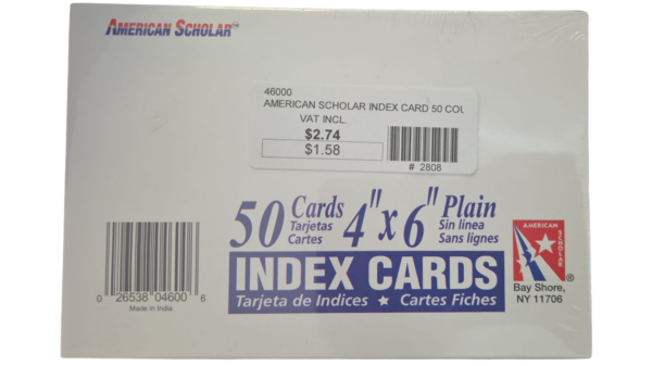 Index Cards 4" x 6" (50 count) AMERICAN SCHOLAR