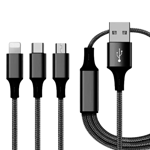 3 in 1 USB Micro Type C Fast Charging Cable Cord (Black)